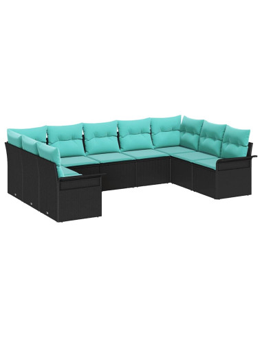 Set Divano da Giardino 9 pz Nero polyrattan