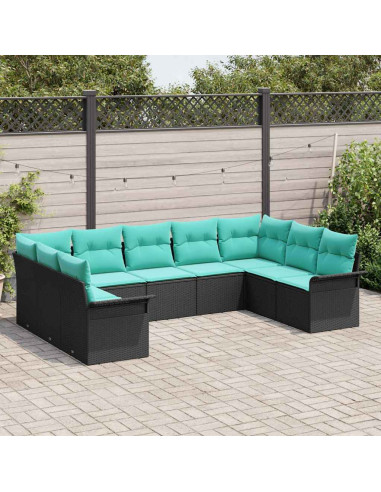 Set Divano da Giardino 9 pz Nero polyrattan