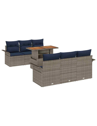 Set Divano da Giardino 7 pz Grigio e Blu Navy polyrattan