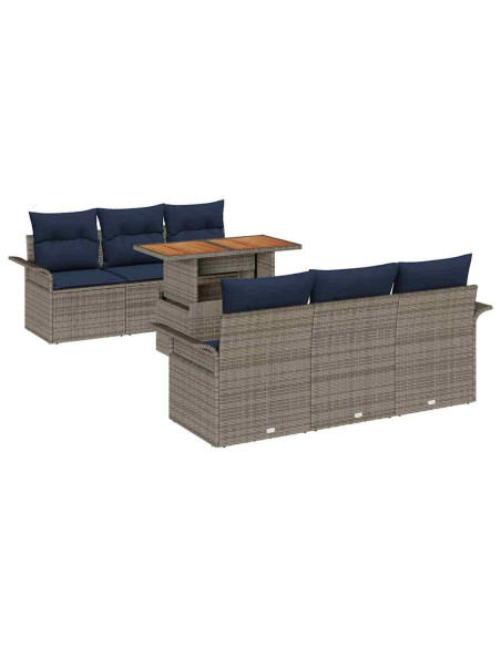 Set Divano da Giardino 7 pz Grigio e Blu Navy polyrattan