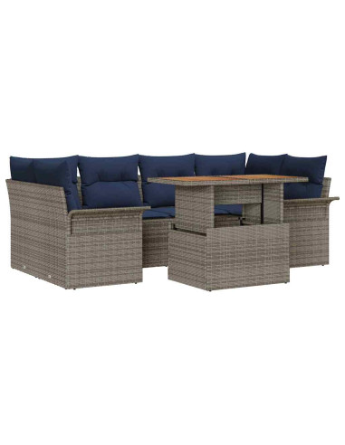 Set Divano da Giardino 7 pz grigio e blu navy