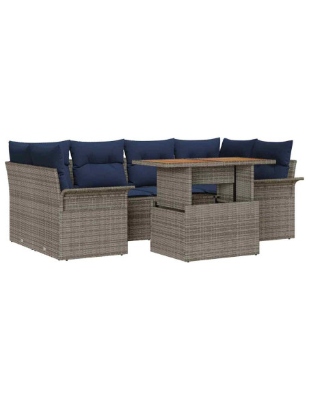 Set Divano da Giardino 7 pz grigio e blu navy