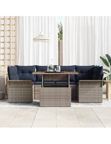 Set Divano da Giardino 7 pz grigio e blu navy
