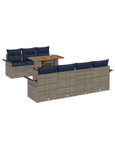 Set Divano da Giardino 8 pz grigio e blu navy