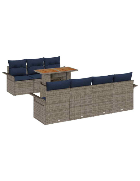 Set Divano da Giardino 8 pz grigio e blu navy