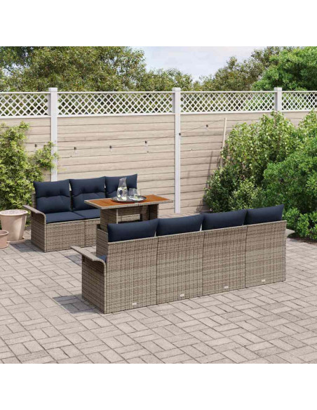 Set Divano da Giardino 8 pz grigio e blu navy