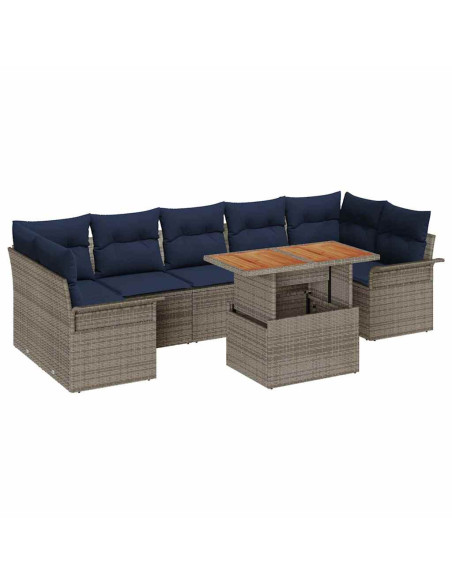 Set Divano da Giardino 8 pz Grigio e Blu Navy polyrattan