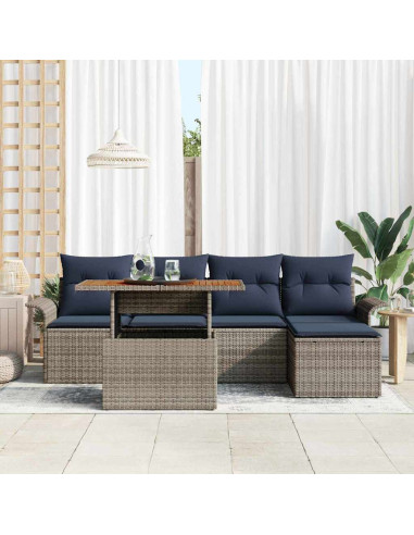 Set Divano da Giardino 6 pz grigio e blu navy