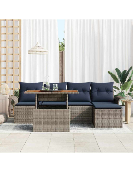 Set Divano da Giardino 6 pz grigio e blu navy