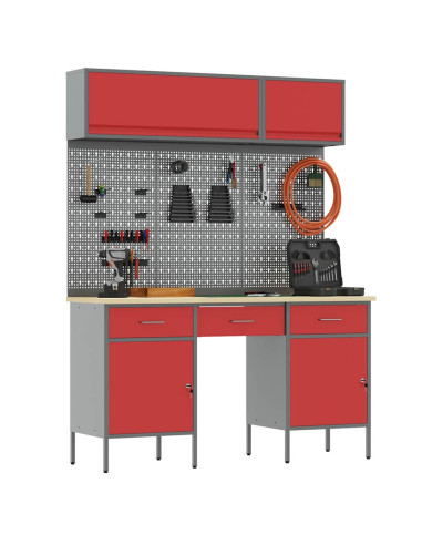 Set di mobili da lavoro con cassetto con blocco 8 pcs Rosso
