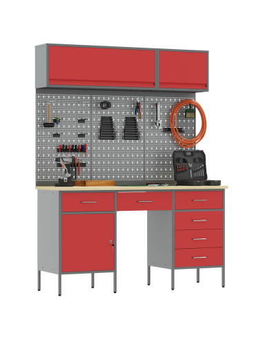 Set di mobili da lavoro con cassetto con blocco 8 pcs Rosso