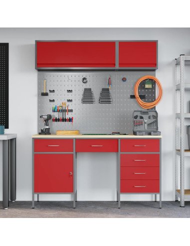 Set di mobili da lavoro con cassetto con blocco 8 pcs Rosso