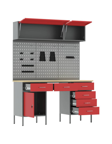 Set di mobili da lavoro con cassetto con blocco 8 pcs Rosso