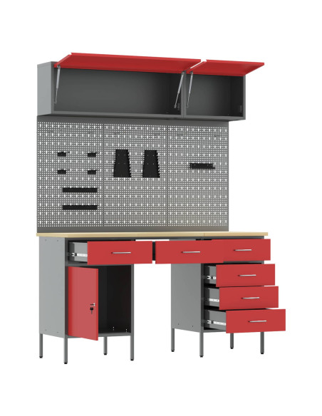 Set di mobili da lavoro con cassetto con blocco 8 pcs Rosso