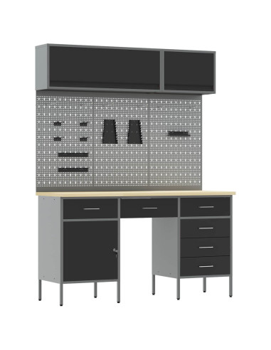 Set di mobili da lavoro con cassetto con blocco 8 pz Nero