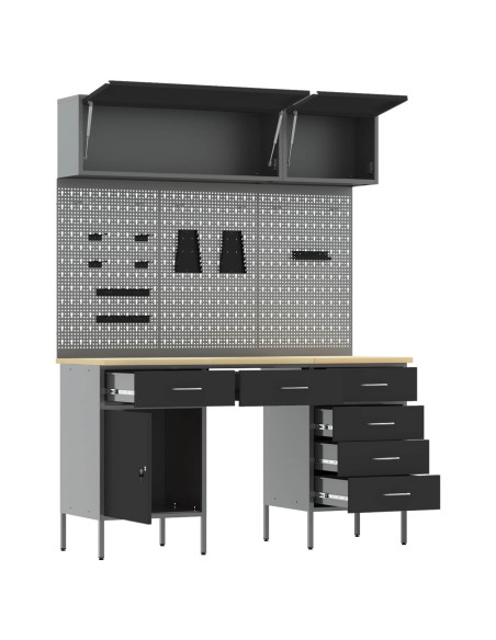 Set di mobili da lavoro con cassetto con blocco 8 pz Nero