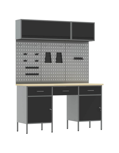 Set di mobili da lavoro con cassetto con lo scaffale 8 pz Nero