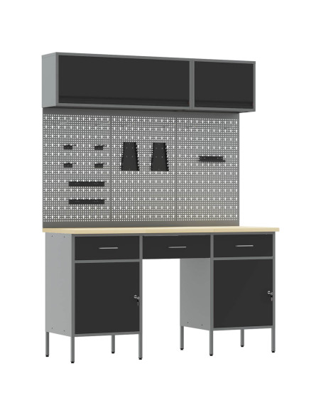 Set di mobili da lavoro con cassetto con lo scaffale 8 pz Nero