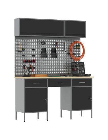 Set di mobili da lavoro con cassetto con lo scaffale 8 pz Nero
