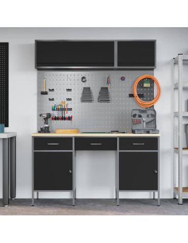 Set di mobili da lavoro con cassetto con lo scaffale 8 pz Nero