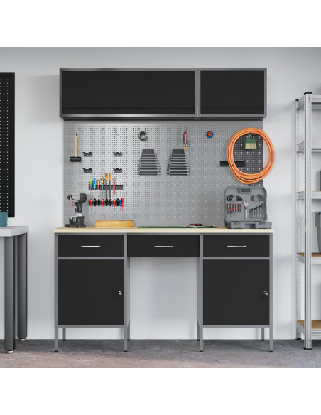 Set di mobili da lavoro con cassetto con lo scaffale 8 pz Nero