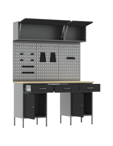 Set di mobili da lavoro con cassetto con lo scaffale 8 pz Nero