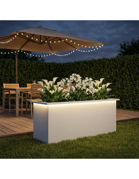 Fioriera da giardino con LED Bianco 40 x 100 x 40 cm Acciaio