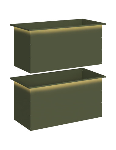 Fioriera da giardino con LED 2 pz Verde Oliva 50 x 100 x 48 cm