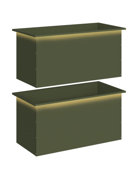 Fioriera da giardino con LED 2 pz Verde Oliva 50 x 100 x 48 cm