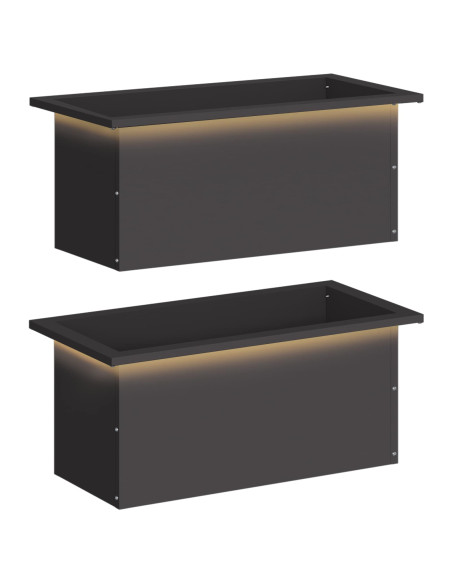 Fioriera da giardino con LED 2 pz Nero 30 x 60 x 30 cm Acciaio