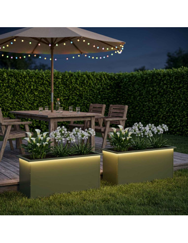 Fioriera da giardino con LED 2 pz Verde Oliva 50 x 100 x 48 cm