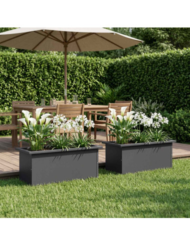 Fioriera da giardino con LED 2 pz Nero 30 x 60 x 30 cm Acciaio