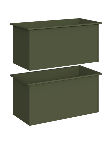 Fioriera da giardino con LED 2 pz Verde Oliva 50 x 100 x 48 cm