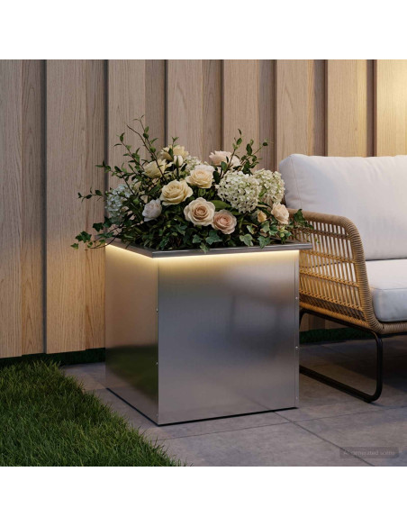 Fioriera da giardino con LED Argento 50 x 50 x 48 cm