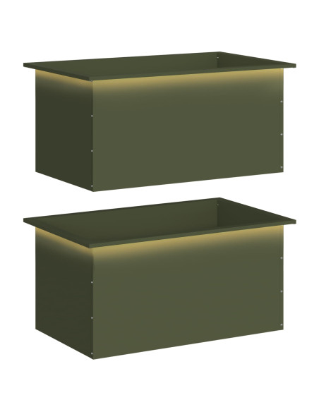 Fioriera da giardino con LED 2 pz Verde Oliva 50 x 80 x 48 cm