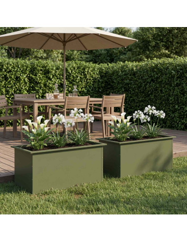 Fioriera da giardino con LED 2 pz Verde Oliva 50 x 80 x 48 cm