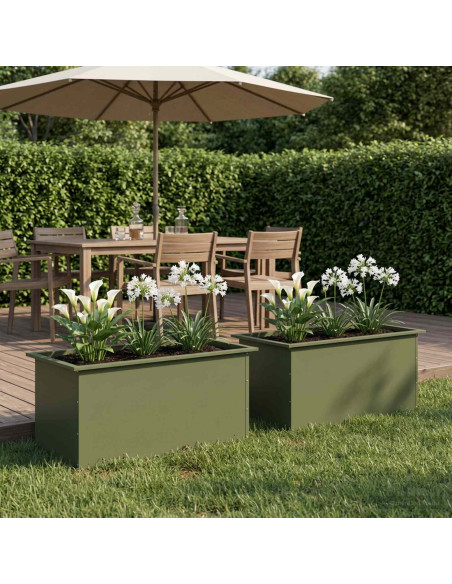 Fioriera da giardino con LED 2 pz Verde Oliva 50 x 80 x 48 cm