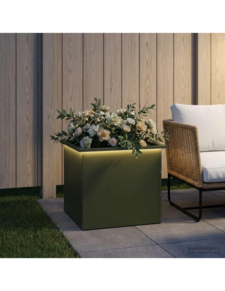 Fioriera da giardino con LED Verde Oliva 50 x 60 x 48 cm