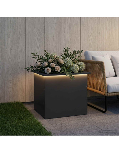 Fioriera da giardino con LED Nero 50 x 60 x 48 cm Acciaio