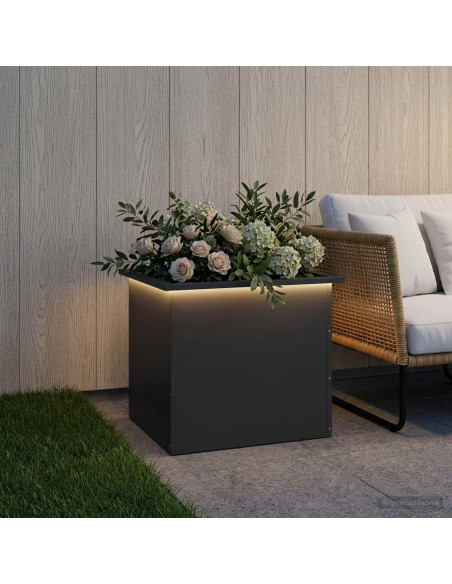 Fioriera da giardino con LED Nero 50 x 60 x 48 cm Acciaio