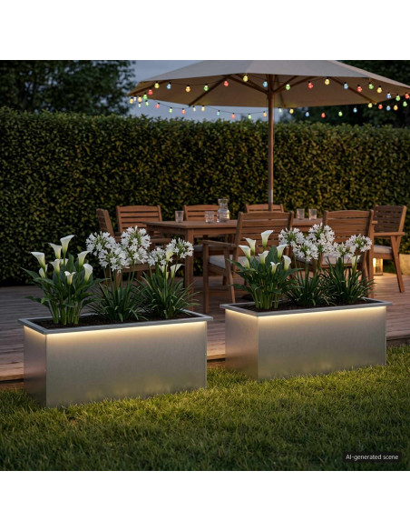 Fioriera da giardino con LED 2 pz Argento 40 x 100 x 40 cm