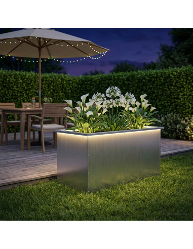 Fioriera da giardino con LED Bianco 50 x 100 x 48 cm Acciaio