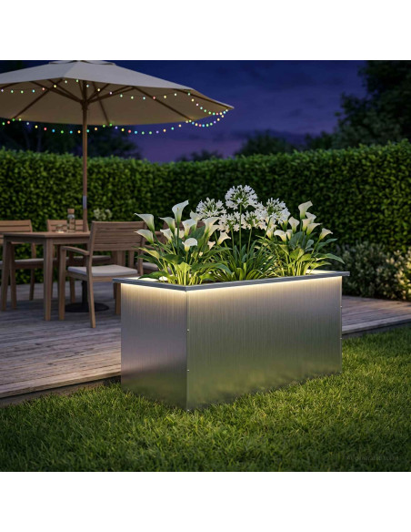 Fioriera da giardino con LED Bianco 50 x 100 x 48 cm Acciaio