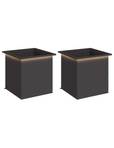 Fioriera da giardino con LED 2 pz Nero 50 x 50 x 48 cm Acciaio 2