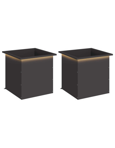 Fioriera da giardino con LED 2 pz Nero 50 x 50 x 48 cm Acciaio