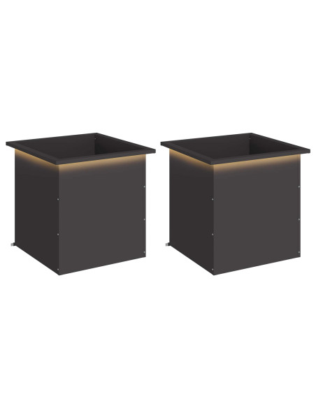 Fioriera da giardino con LED 2 pz Nero 50 x 50 x 48 cm Acciaio