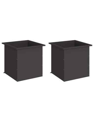 Fioriera da giardino con LED 2 pz Nero 50 x 50 x 48 cm Acciaio