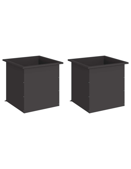 Fioriera da giardino con LED 2 pz Nero 50 x 50 x 48 cm Acciaio