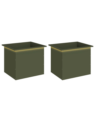 Fioriera da giardino con LED 2 pz Verde Oliva 50 x 60 x 48 cm