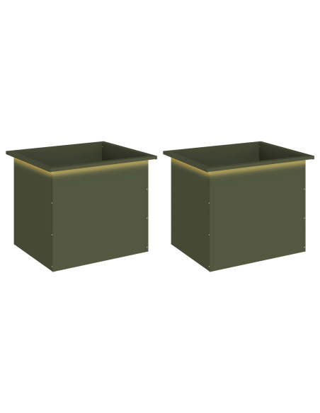 Fioriera da giardino con LED 2 pz Verde Oliva 50 x 60 x 48 cm